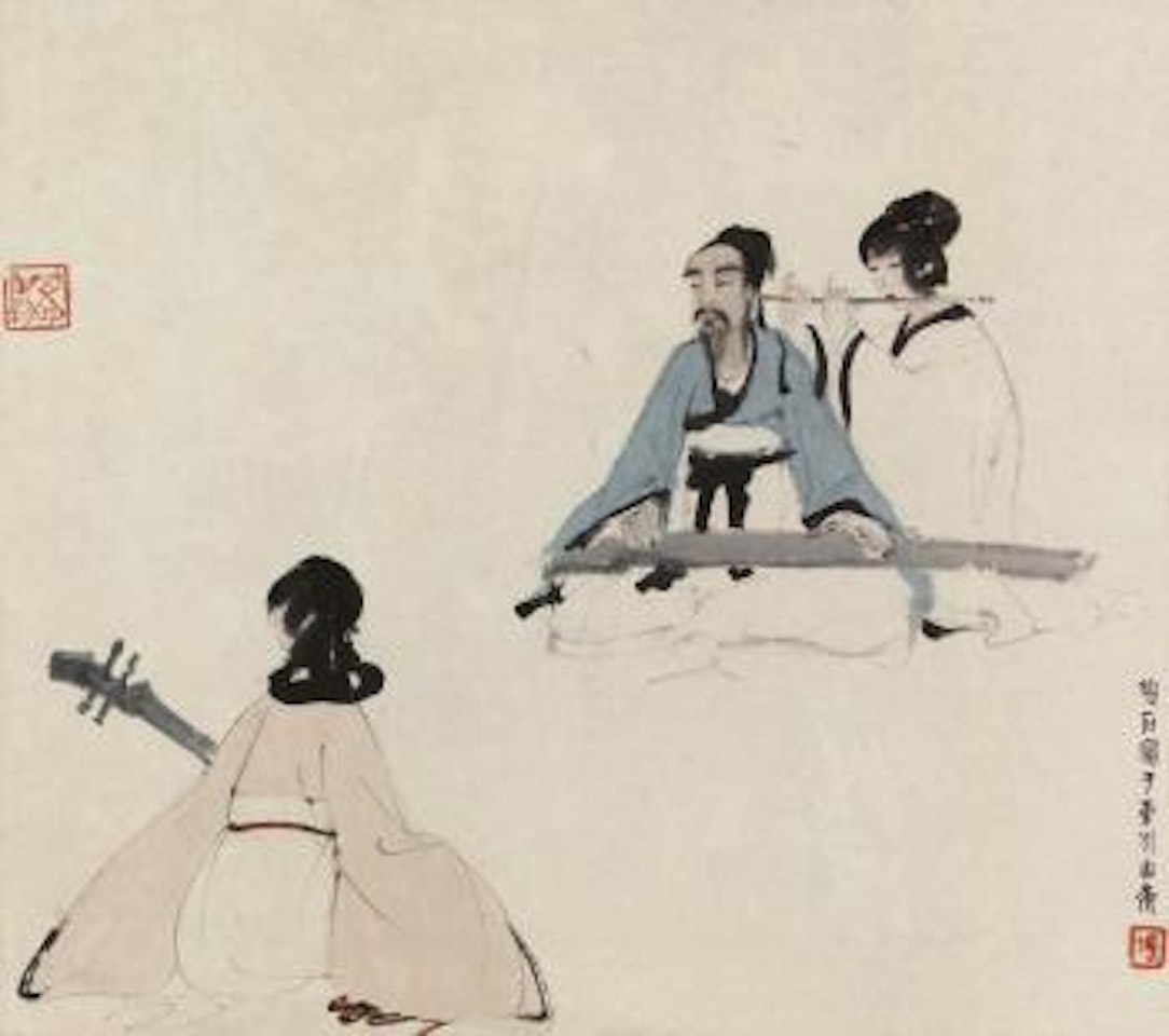 Scholar Playing Zither by Fu Baoshi
