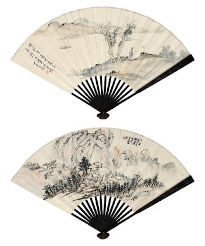 Saying Goodbye On Riverbank Landscape by Pan Tianshou by Pu Ru