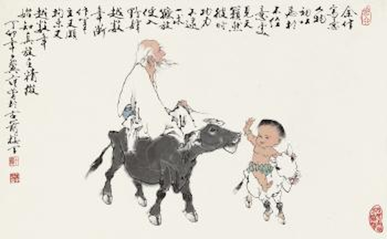 Old Man Sitting On The Back Of Water Buffalo by Fan Zeng