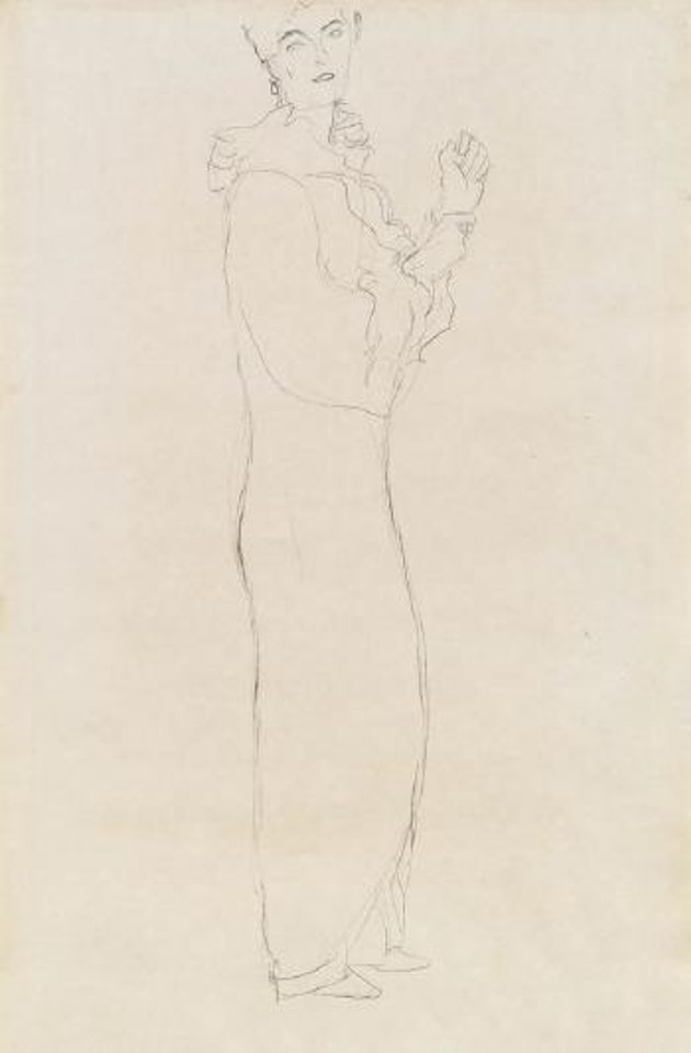 Stehend nach rechts mit erhobenen Händen by Gustav Klimt