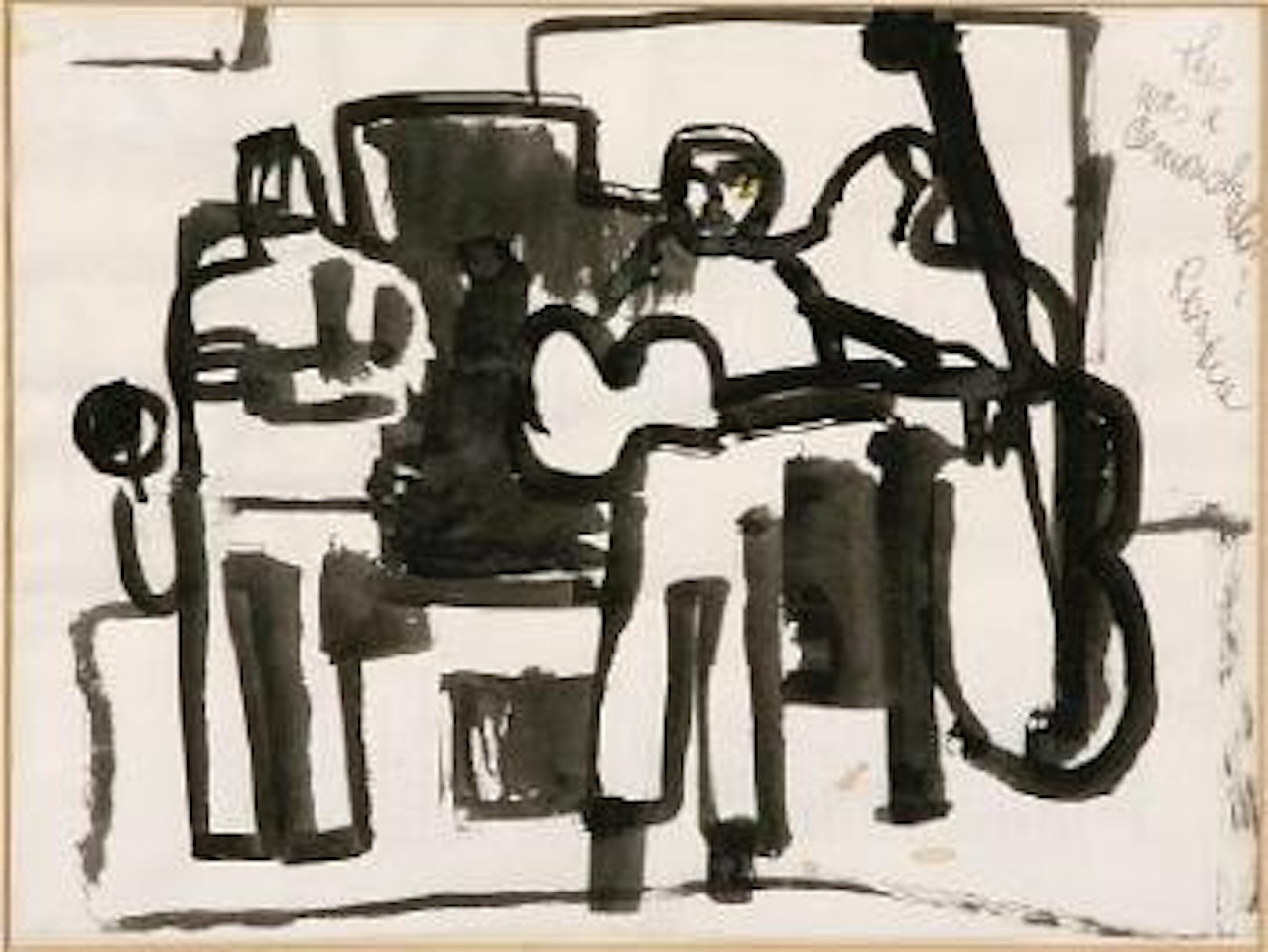 Sailboats in a harbor. Musicians by Romare Bearden