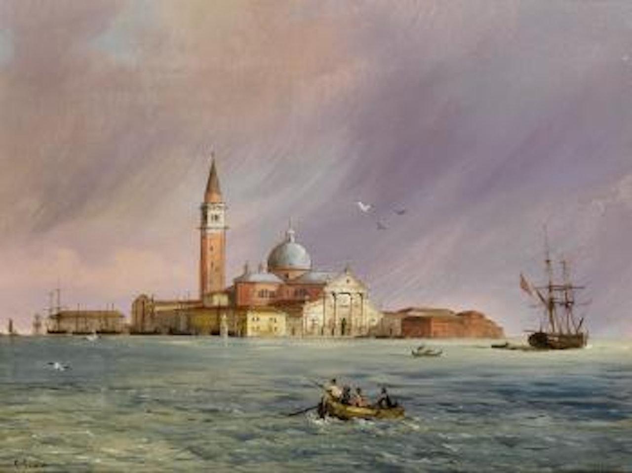 Fishing on the Lido with the Campanile in the background by Carlo Grubacs
