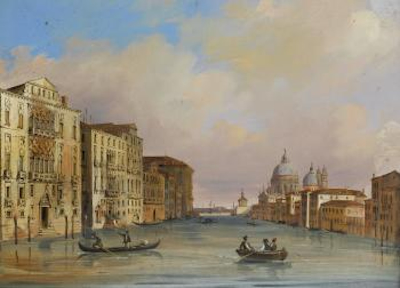 Gondolas on the Grand Canal looking towards Santa Maria della Salute by Carlo Grubacs