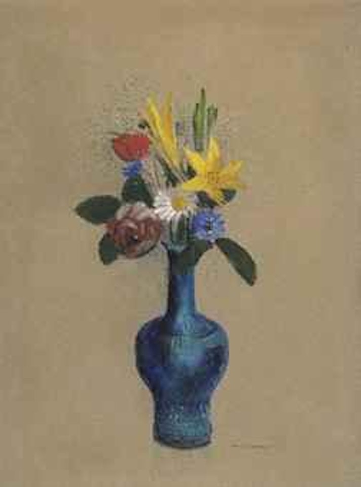 Bouquet de fleurs dans un vase bleu by Odilon Redon