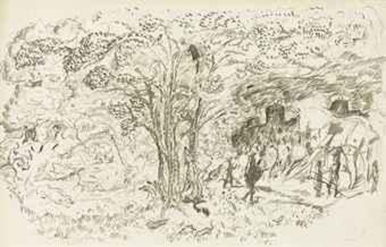 Paysage avec personnages (les amoureux) et animaux (le corbeau et le renard) by Pierre Bonnard