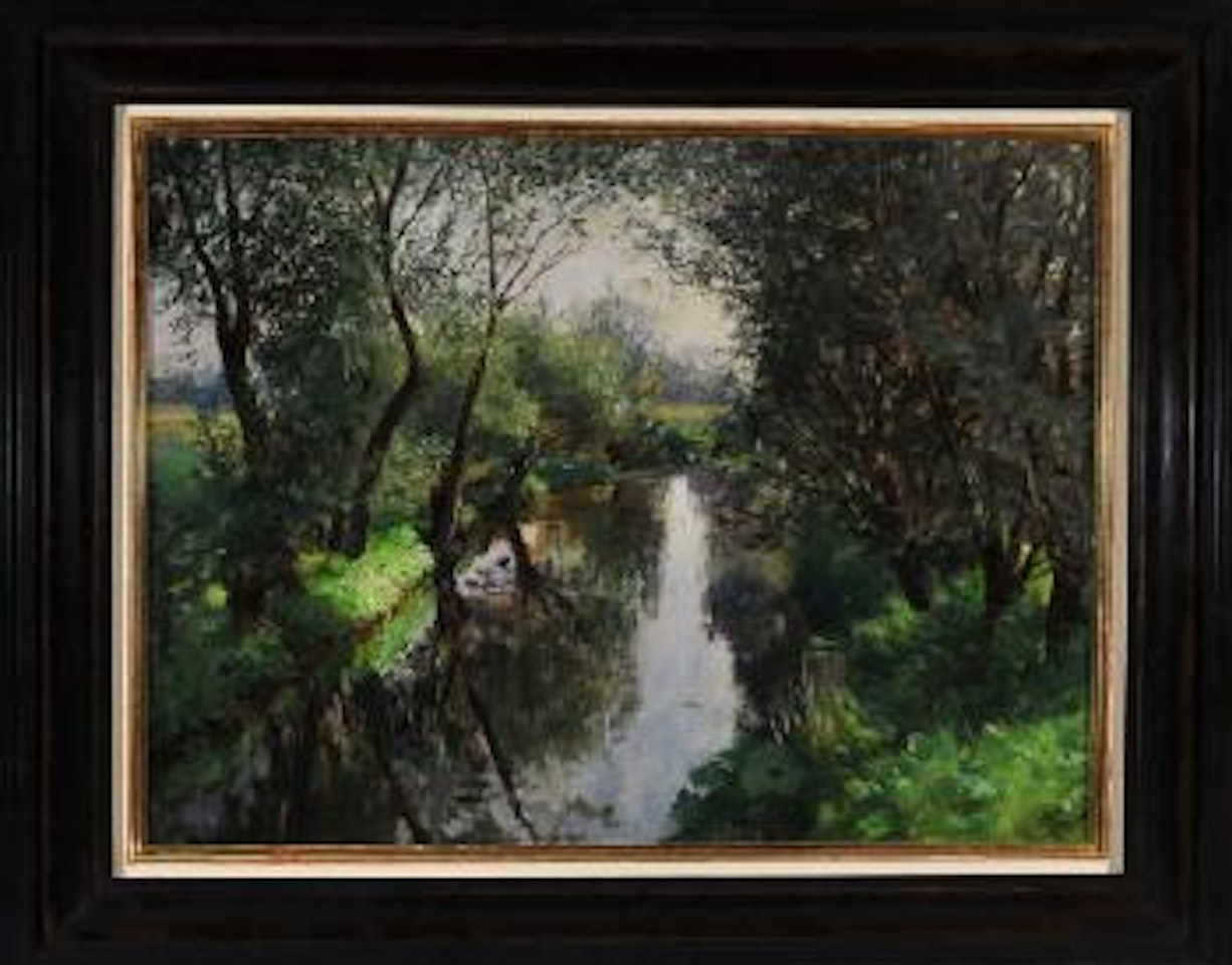 Bachlauf mit Bäumen in Frühlingslandschaft by Alexander Koester