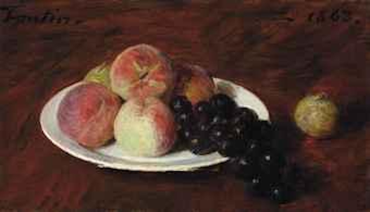 Pêches et raisins sur une assiette blanche by Henri Fantin-Latour