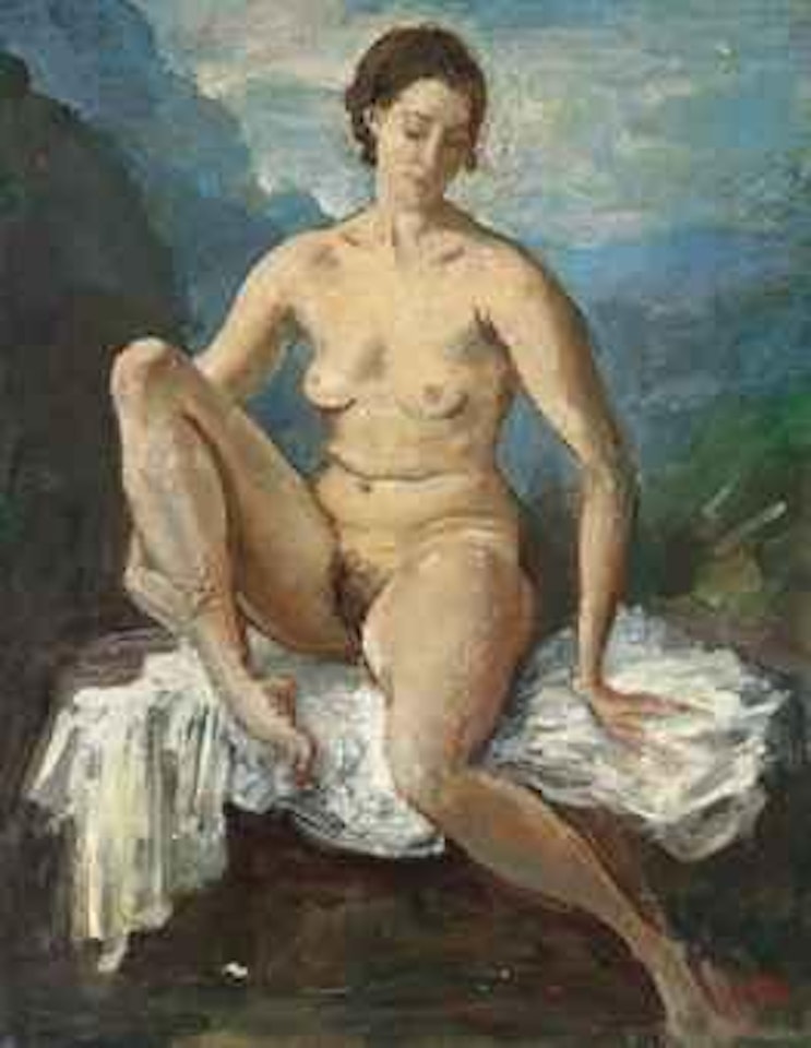 Seated nude on a white cloth by Augustus Edwin John