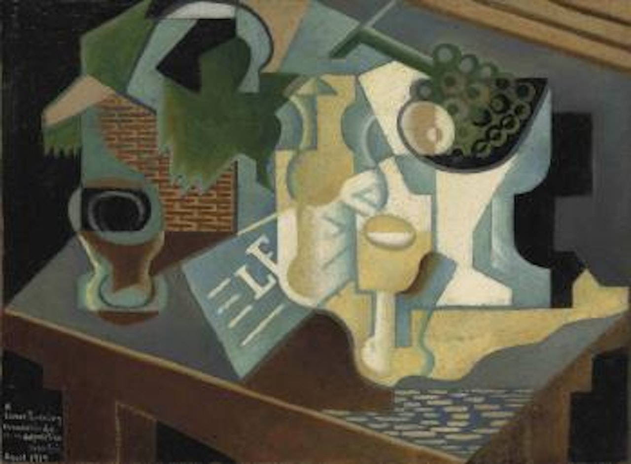 La table devant le bâtiment by Juan Gris