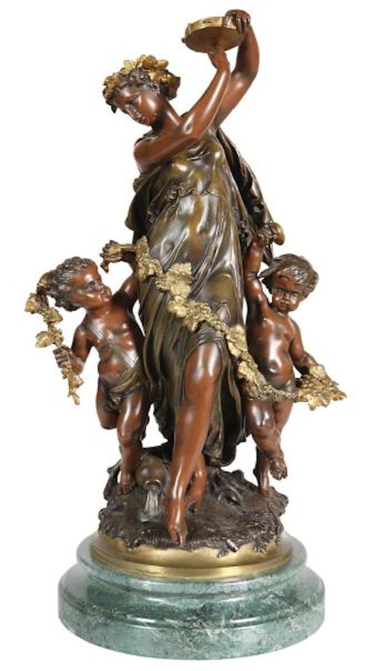 Nymph with tambourine and putti with vines by Mathurin Moreau