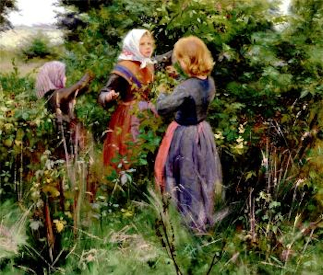 Three little girls picking blackberries by Hans Andersen Brendekilde
