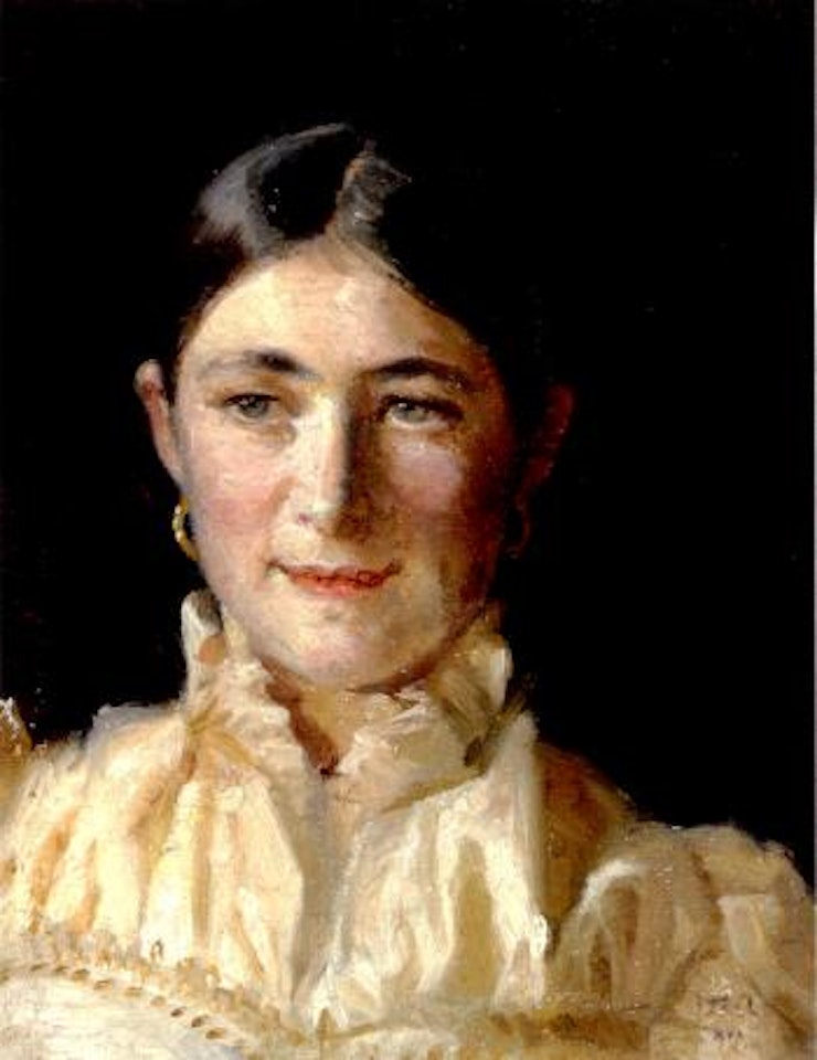 Portrait of Anna Holst in a yellow dress by Michael Ancher