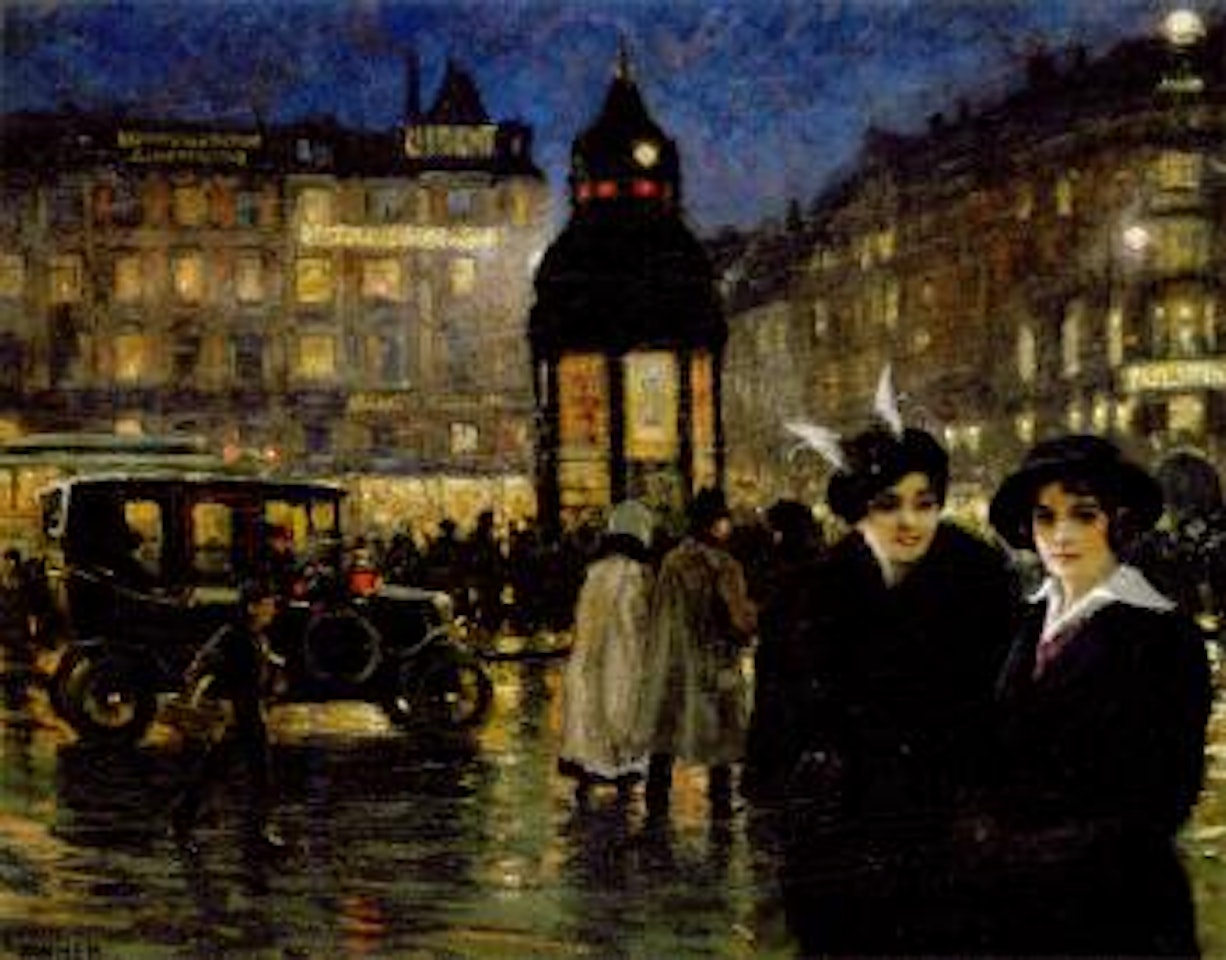 Street life at Rådhuspladsen (The City Hall Square) in Copenhagen, in the background Politikens Hus (Newspaper headquarter) by Paul Fischer