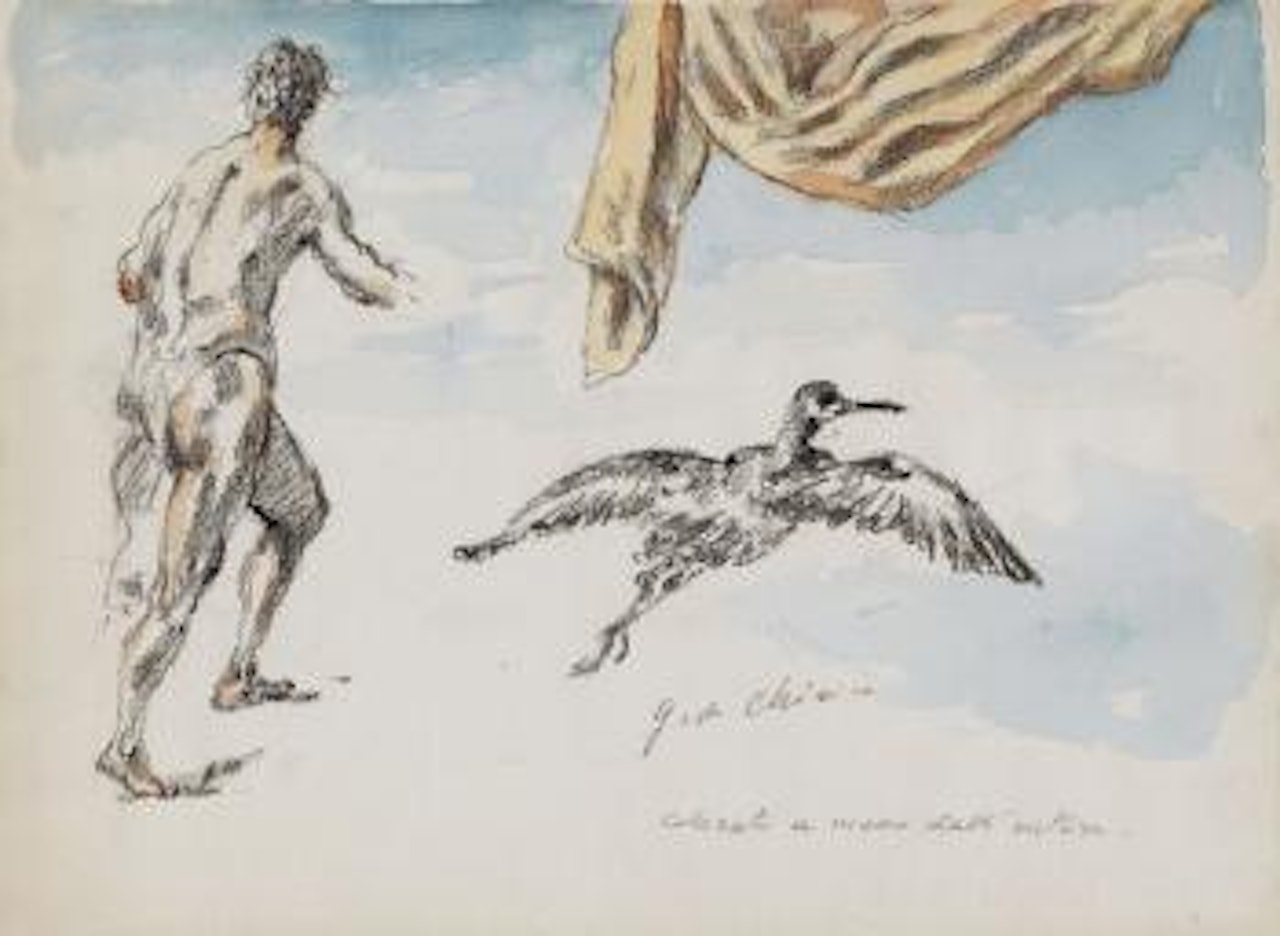 Studio per uomo, uccello e tenda by Giorgio de Chirico