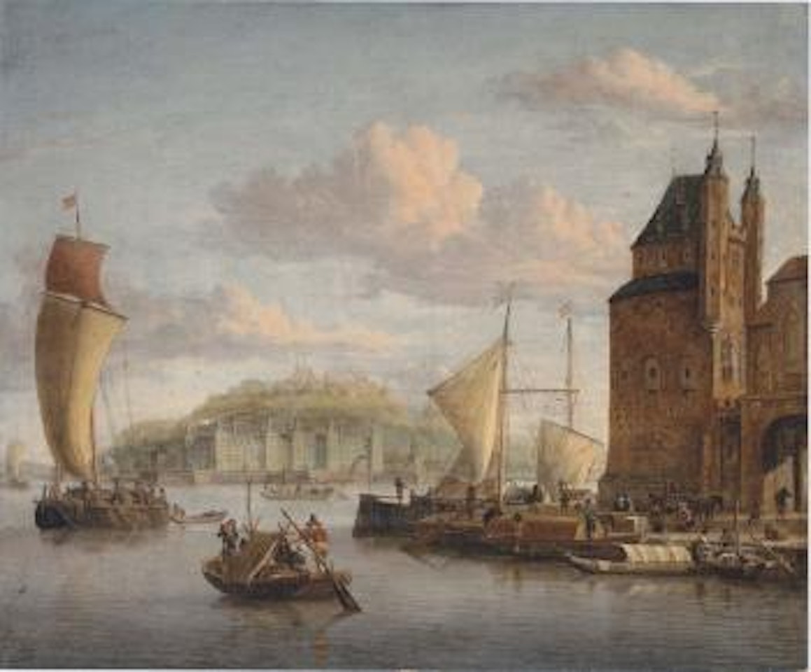 Castello di Elsinore dal porto con figure by Abraham Storck