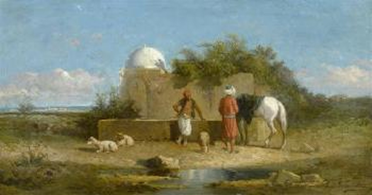 Orientalische Reisterscene. Schäfer an der Oase by Eugene Fromentin