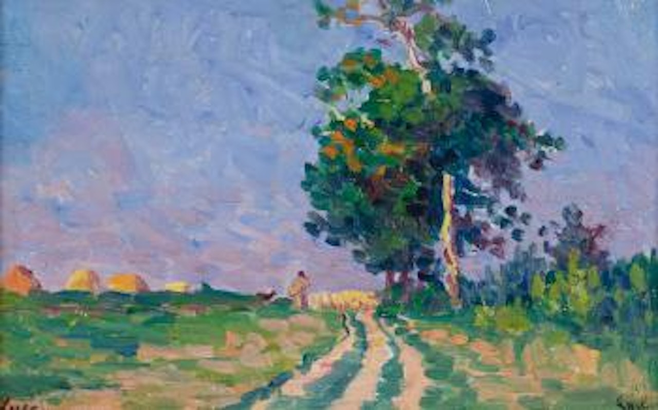 Gardien Et Son Troupeau Sur Le Chemin Aux Environs De Moulineaux by Maximilien Luce