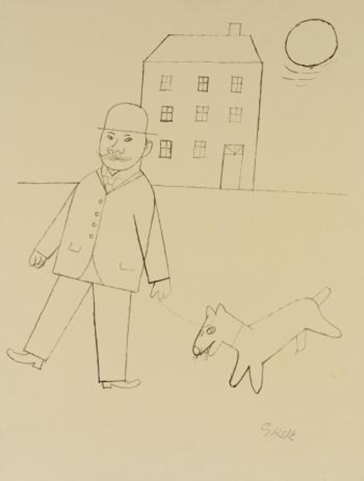 Mann Mit Hund (Man With a Dog) - Recto; Jäger (Hunter) - Verso by George Grosz