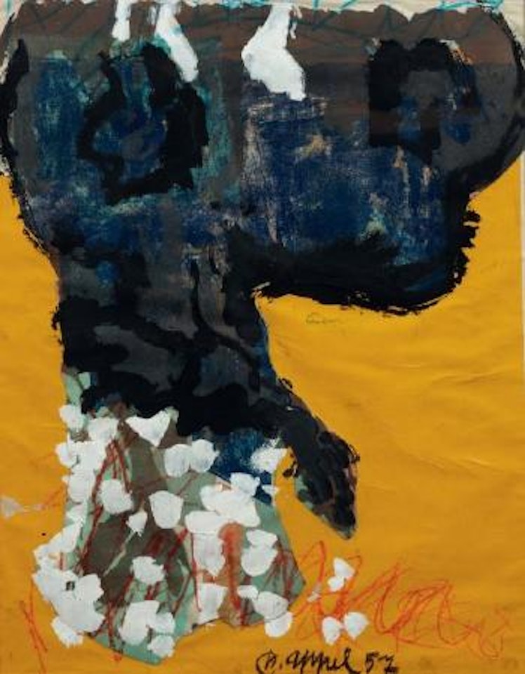 Composition sur fond jaune by Karel Appel