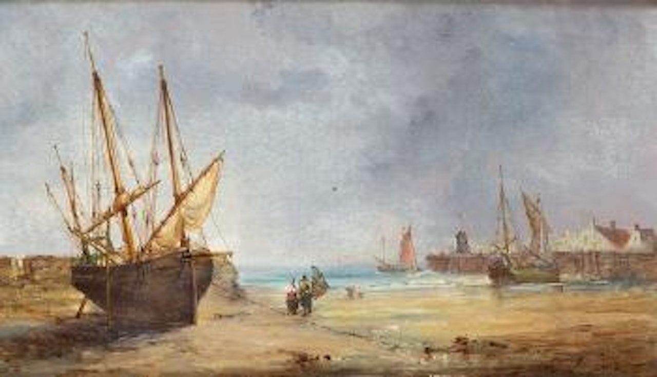 Bateau échoué sur la plage by Jean Baptiste Henri Durand-Brager