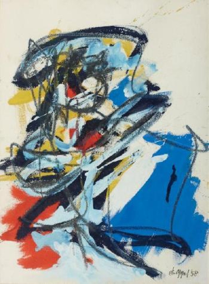 Composition abstraite bleu rouge et bleu ciel by Karel Appel