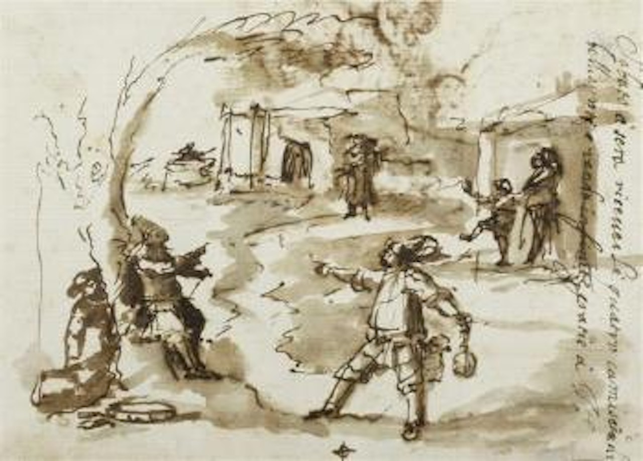 Studie zu einer Karnevalsszene in ländlichem Ambiente by Pier Francesco Mola