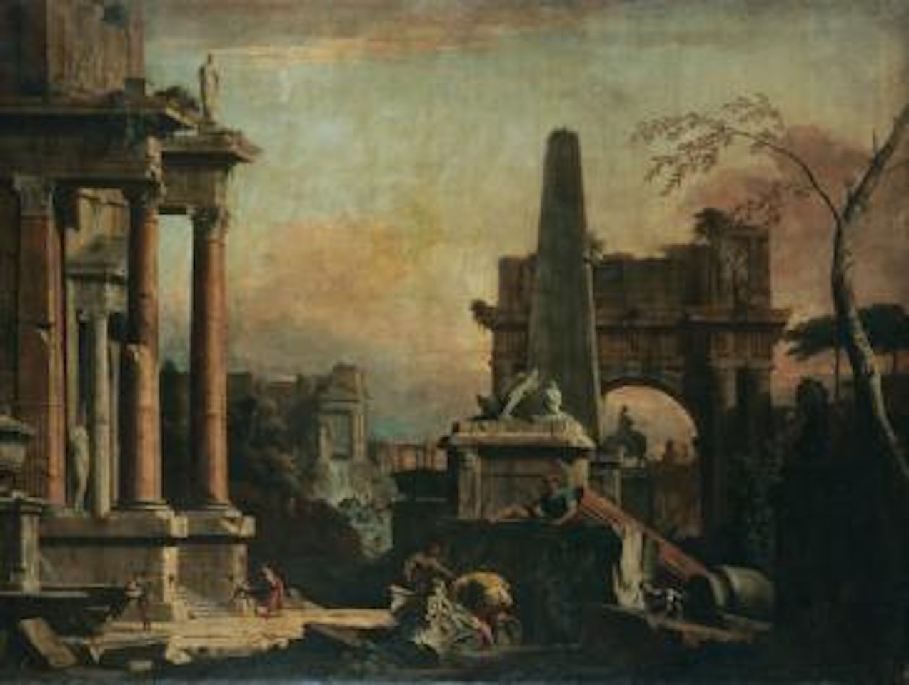 A Capriccio Of Classical Roman Ruins by Marco Ricci by Sebastiano Ricci