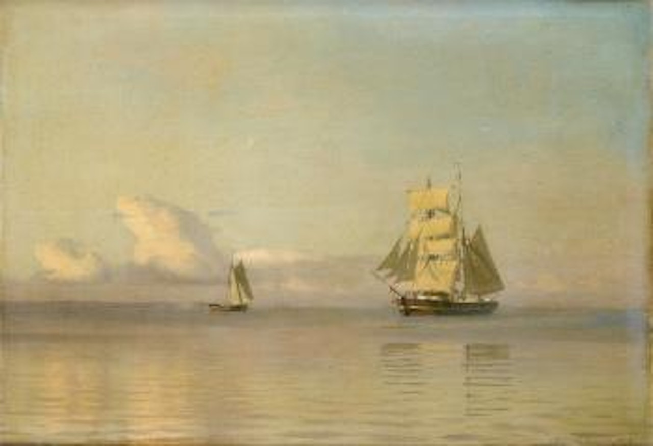 A brigantine almost becalmed in a faint breeze by Alfred Olsen