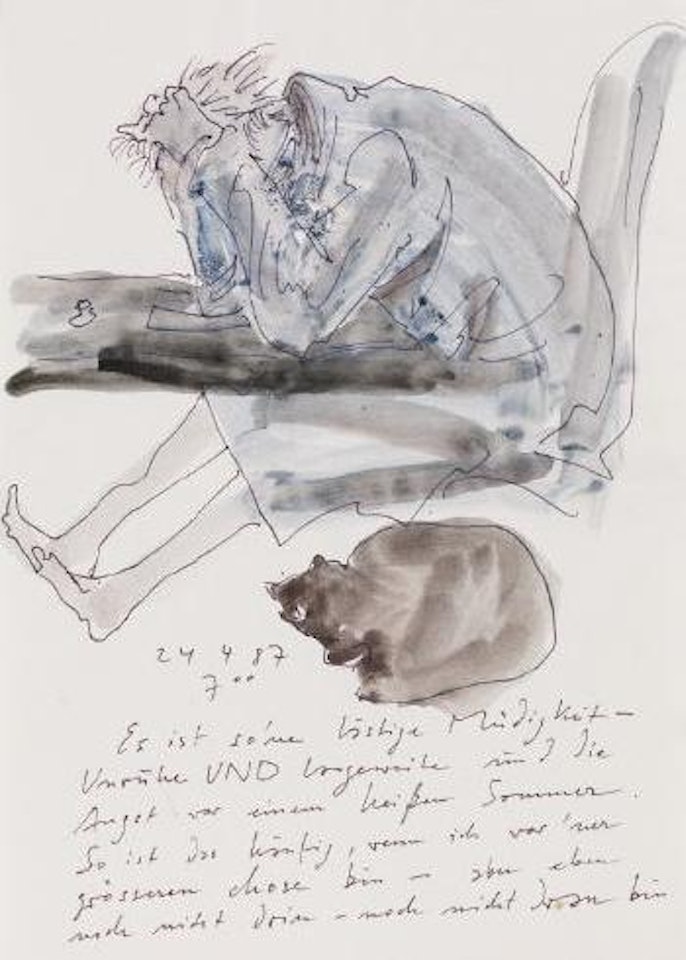 Brief mit Zechnung (Selbst mit Katze) by Horst Janssen