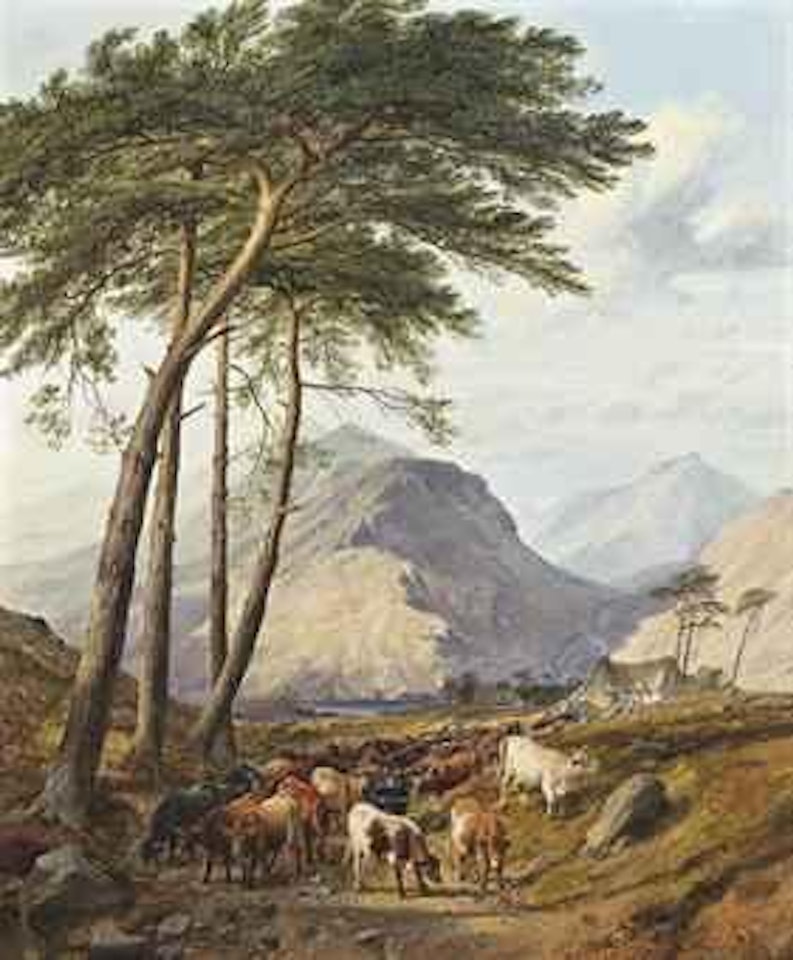 Highland cattle on a path by Thomas Sidney Cooper