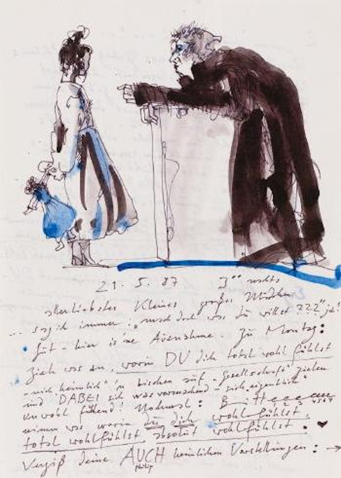 Brief mit Zeichnung (Selbst mit Mädchen) by Horst Janssen