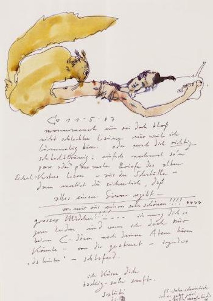 Brief mit Zechnung (Akt mit Eichhörnchen) by Horst Janssen