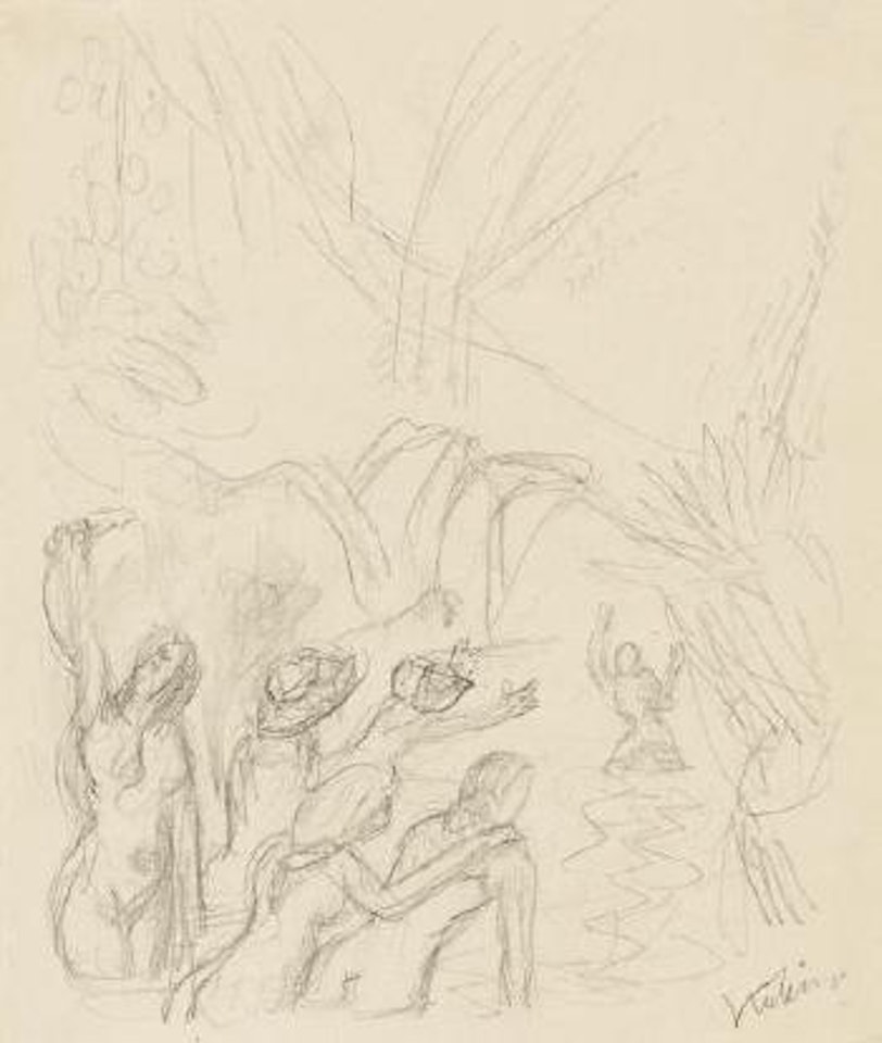 Badende. Weiblicher Akt mit Kind by Alfred Kubin