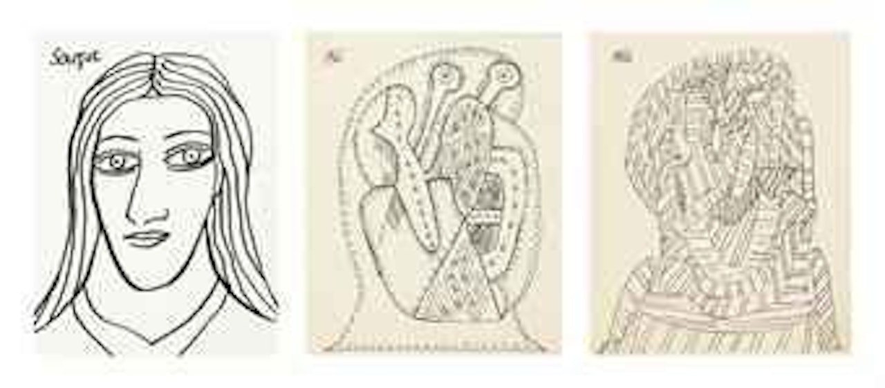 Untitled (Woman's Head); Untitled (Man with Google Eyes); Untitled (Head) by Francis Newton Souza
