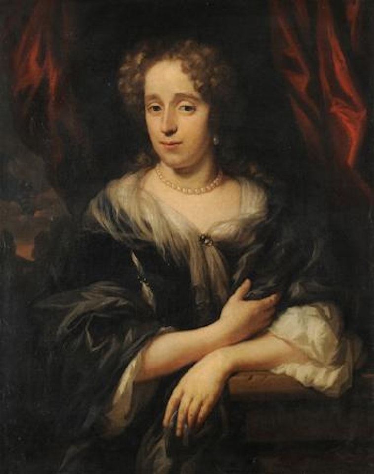 Portrait einer Edeldame vor rotem Vorhang by Nicolaes Maes
