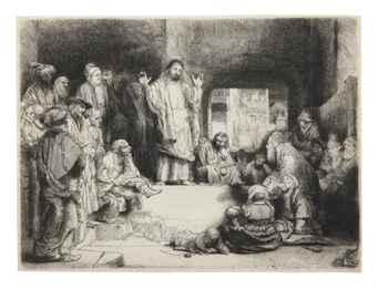 Christ preaching: 'La Petite Tombe' (B., Holl. 67; H. 256) by Attributed to Rembrandt Harmensz van Rijn