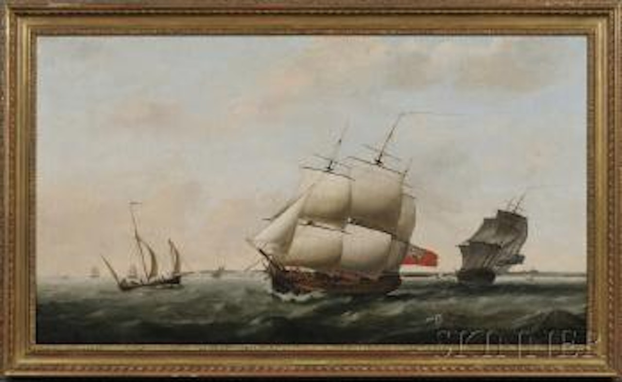 The merchantman frigate Neptune and other vessels in coastal waters by John Wilson Carmichael