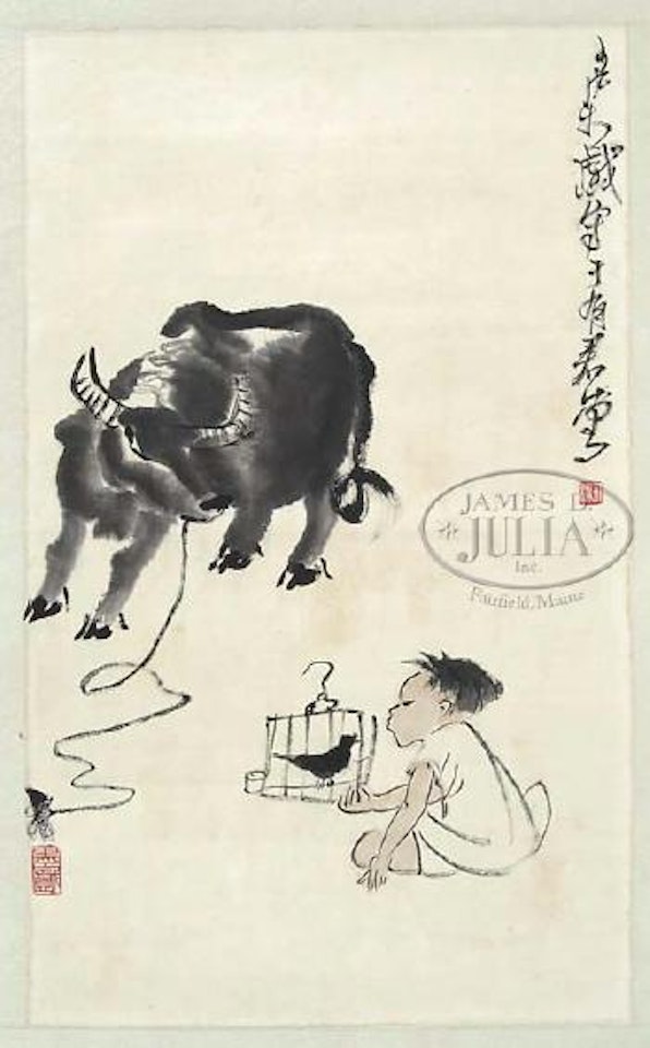 Boy with water buffalo by Li Keran