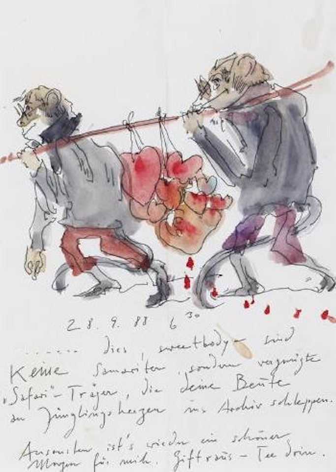 Brief mit Zeichnung (Safari-Träger mit Jünglingsherzen) by Horst Janssen