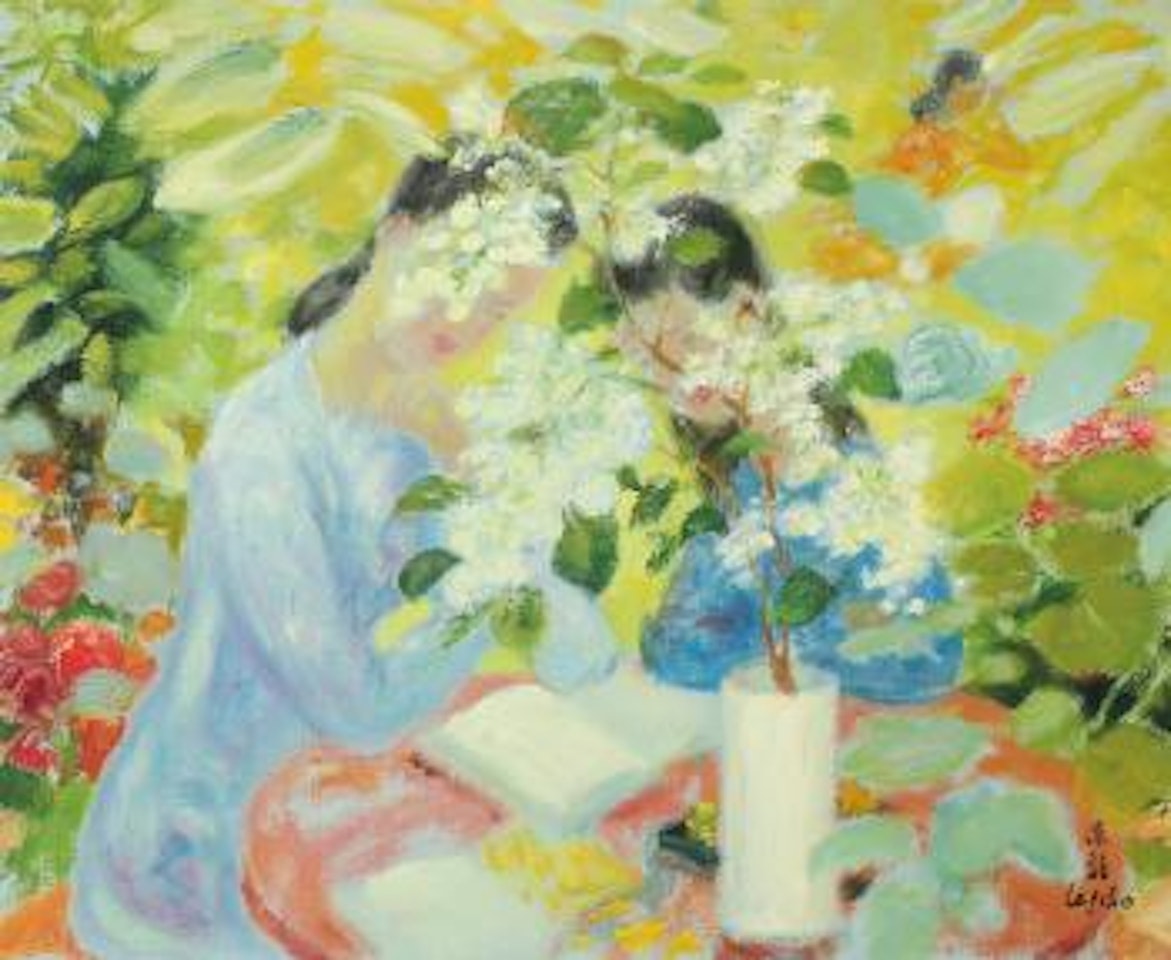 Reading In The Garden by Le Pho