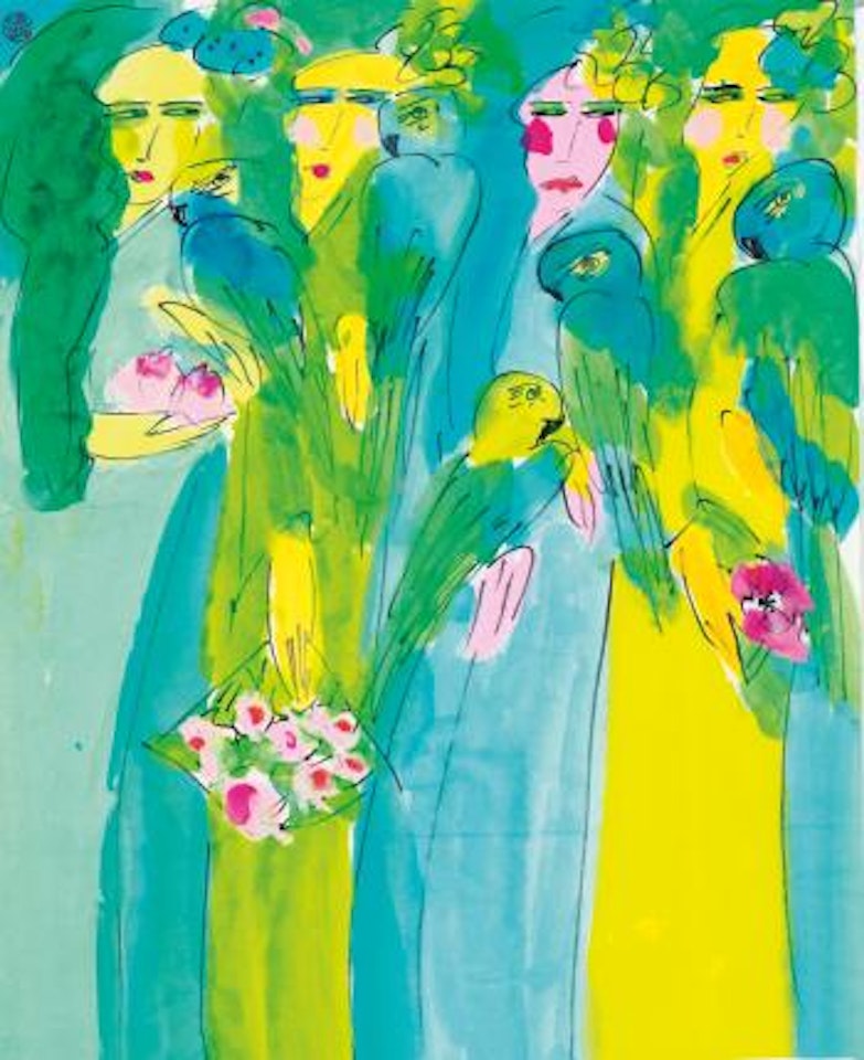 Four Women With Parrots by Walasse Ting