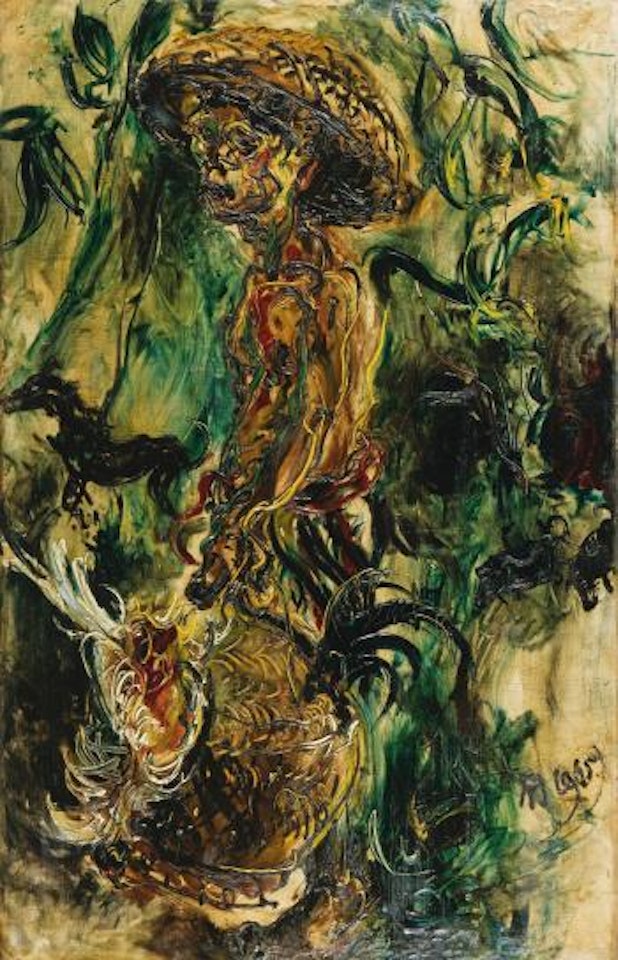 Man With Cockerels by Affandi