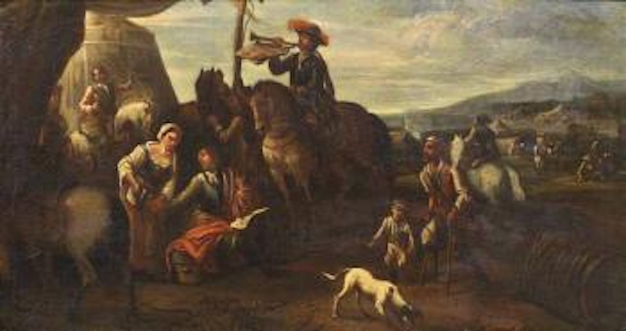 Sosta in an accampamento. Cavalieri e armamenti by Cornelis de Wael
