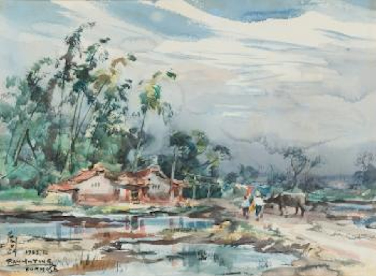 Village Scene by Ran In-Ting (Lan Yinding)