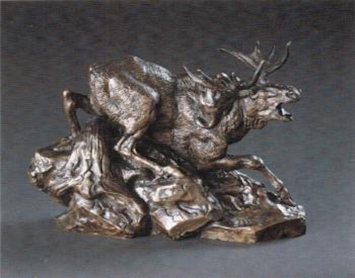 Elan surpris et terrassé par un lynx by Antoine-Louis Barye