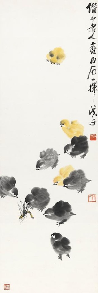 Chicks And Dragonfly by Qi Baishi
