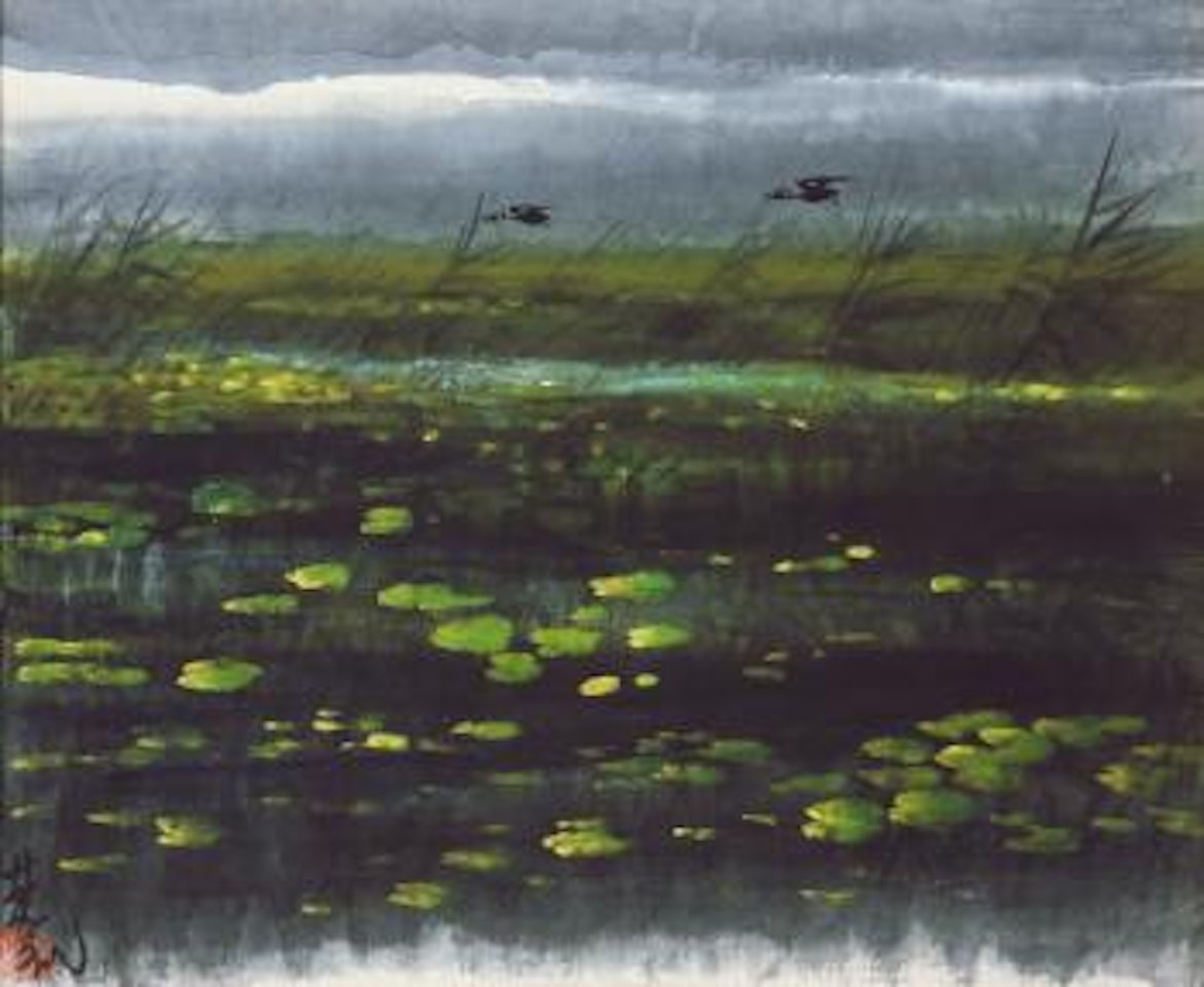 Wild Geese Above Lotus Pond by Lin Fengmian