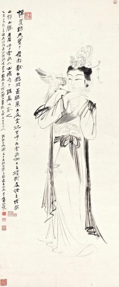 Lady With A Parrot by Zhang Daqian