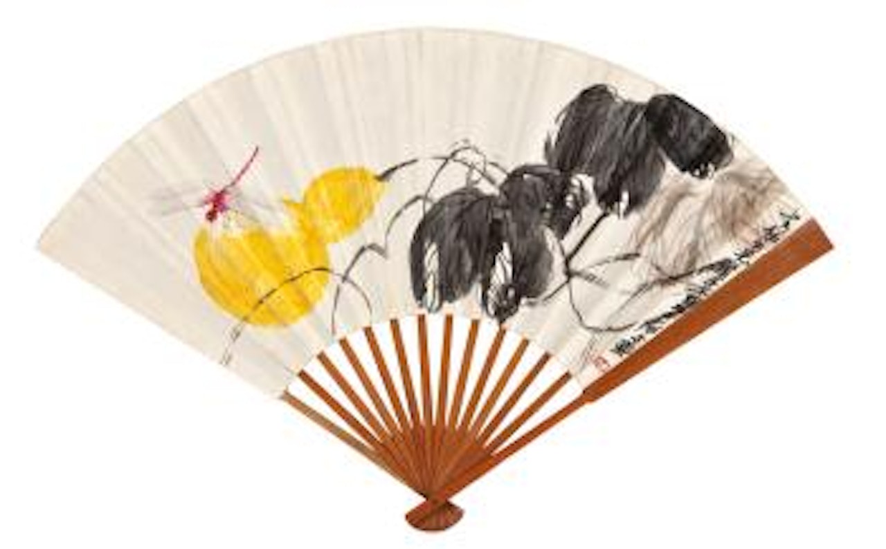 Gourd And Dragonfly; Calligraphy In Xingshu by Chen Banding by Qi Baishi