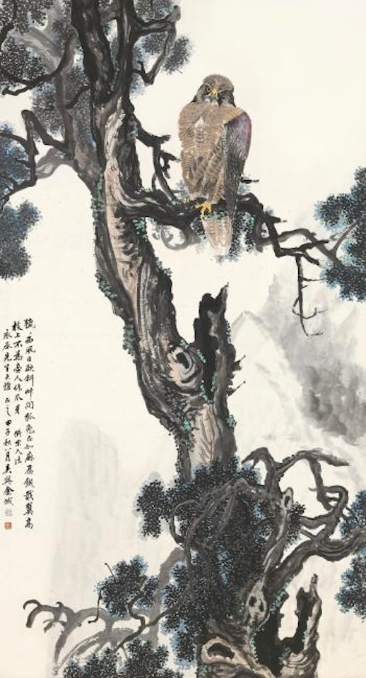 Goshawk On Ancient Pine by Jin Cheng